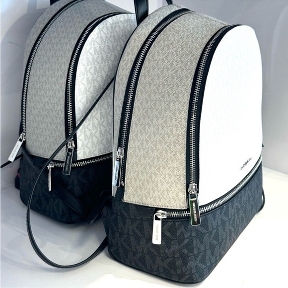 Michael Kors Rhea Medium Color-Block Signature Logo Backpack Optic White Multi - Picture 5 of 8